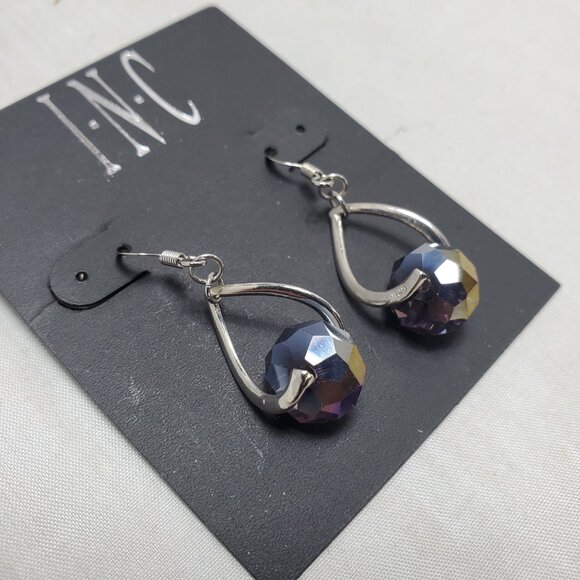 INC silver tone iridescent bead fish hook earring - Picture 6 of 6